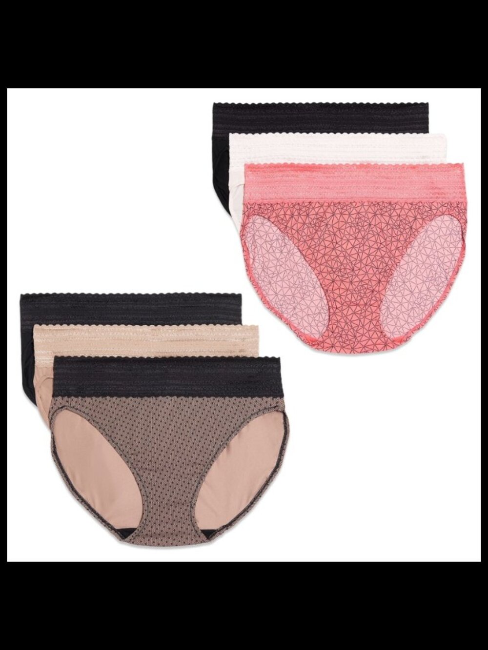 6 Pairs Blissful Benefits Panties by Warners - Hi-Cut Microfiber with Lace - 2XL
